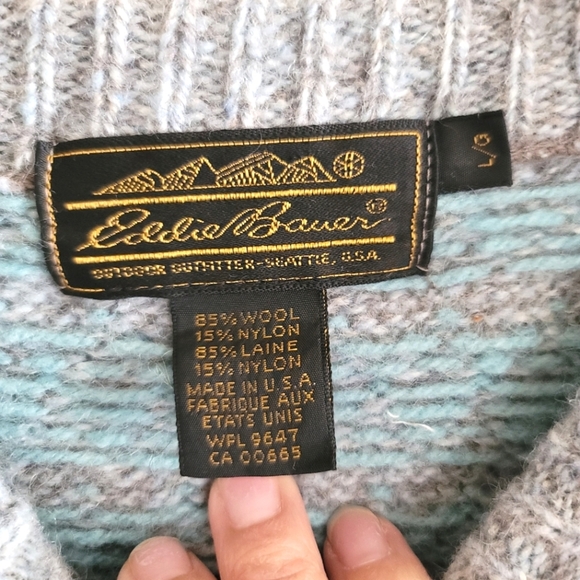 Eddie Bauer, Vintage Sweater, Grey/Taupe/Light Pink/Cream/ Light Blue,Size Large - Picture 3 of 4